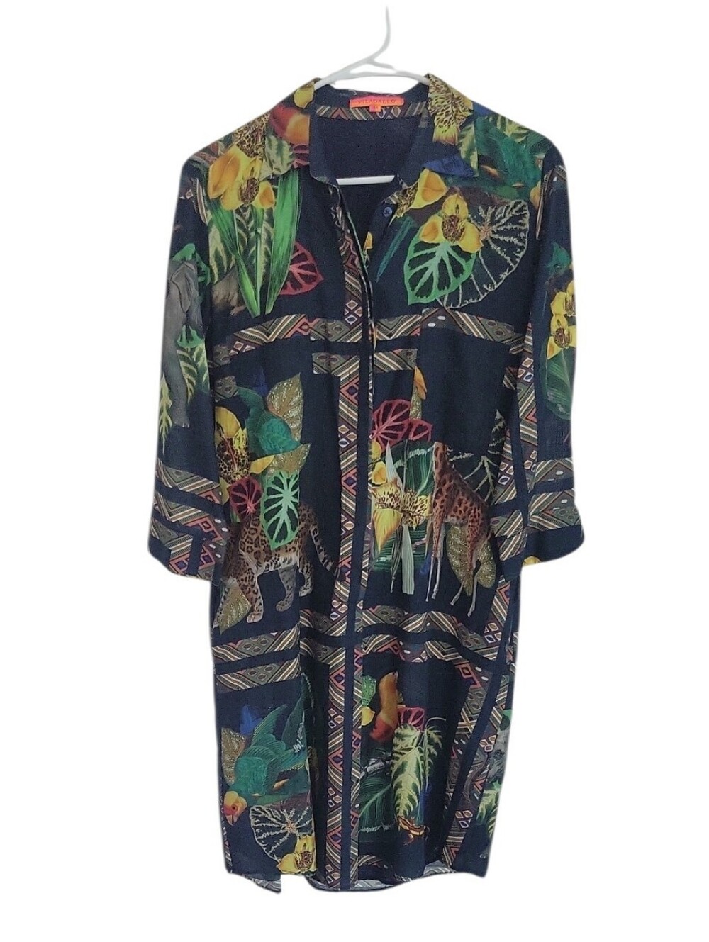 Vilagallo Tyanna Shirt Dress Tropical Print Size 10